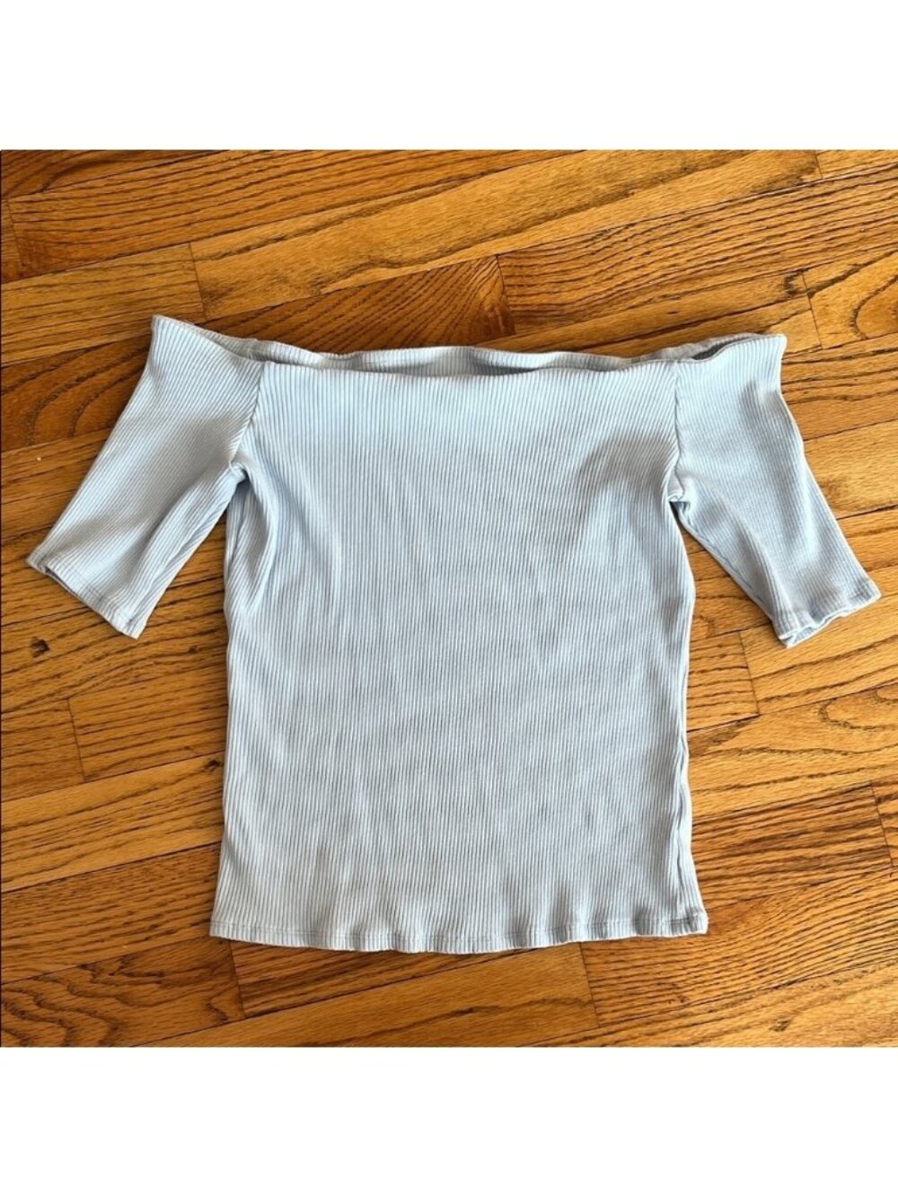 H&M Ribbed Off-the-Shoulder Crop Top in Light Blue